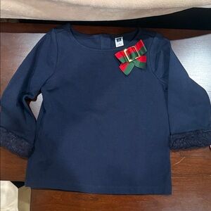 Janie and Jack Navy Long Sleeve Top with Festive Bow